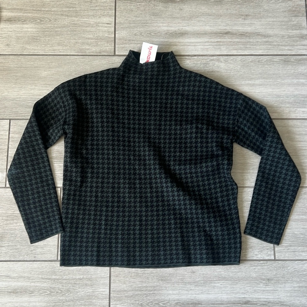 Tahari Black/Green Houndstooth Sweater Shirt Size Large NWT